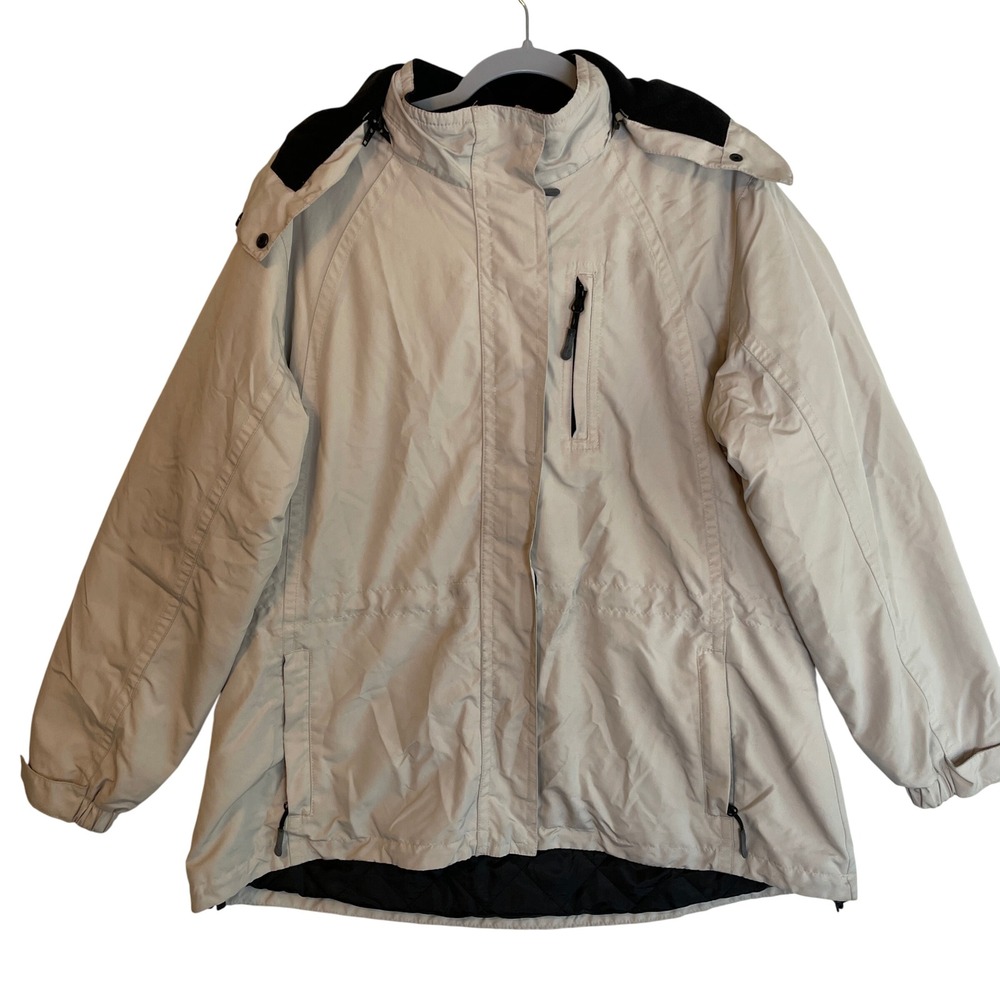 Eddie Bauer Weatheredge Womens Petite XL Beige Hooded Rain Jacket - Picture 2 of 8